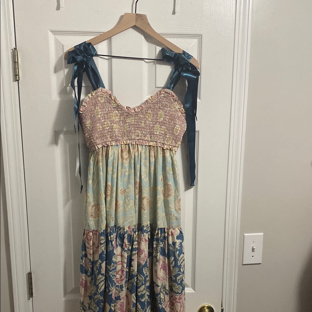 Free People Embellished Sequin Maxi Dress in Pink and Cream